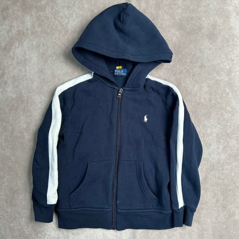 Polo Ralph Lauren Boys Navy Blue Full Zip Hoodie 1967 Athl Dept Size 5